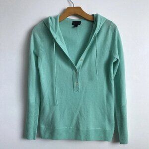 J Crew Womens Sweater Small Green Cashmere Long Sleeve Hooded Preppy School Knit